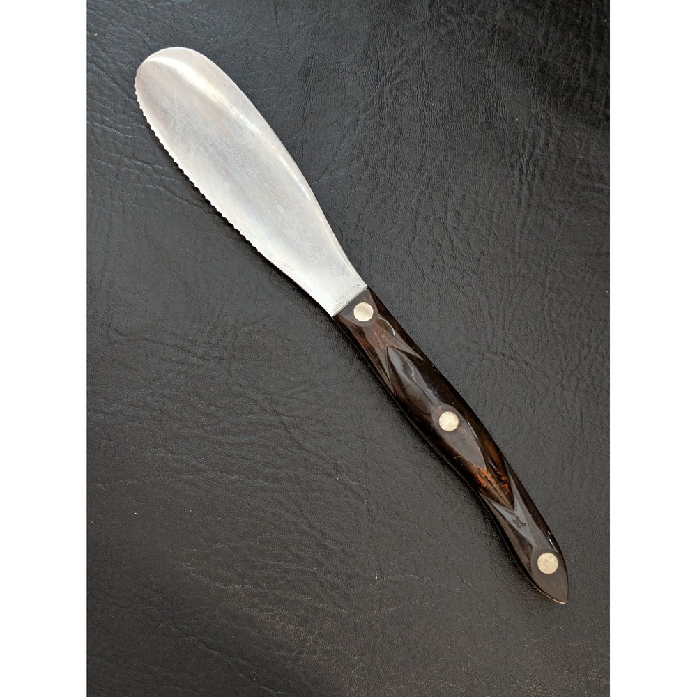 Cutco 1768 Spreader Spatula Serrated Knife Brown Marbled Handle USA - Picture 3 of 5
